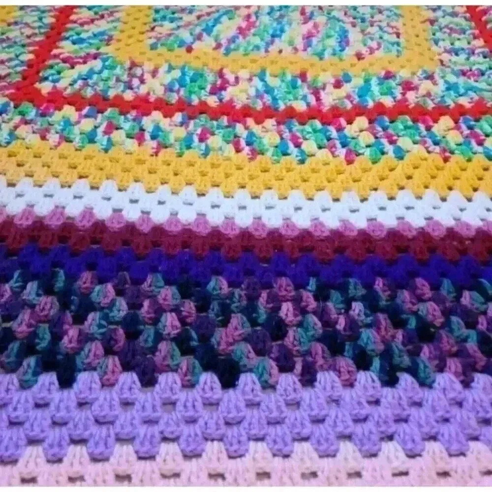 Vintage handmade multicolor boho afghan Knit blanket 68x33in - Picture 4 of 5